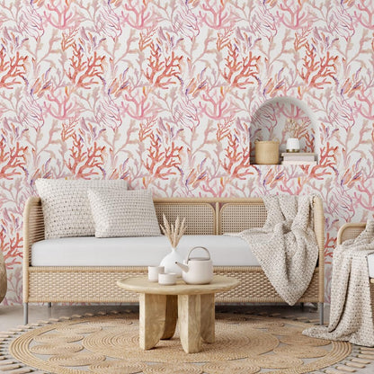 Tempaper Rose Pink Coral Reef Removable Peel and Stick Coastal Wallpaper, 20.5 in X 16.5 ft, Made in The USA