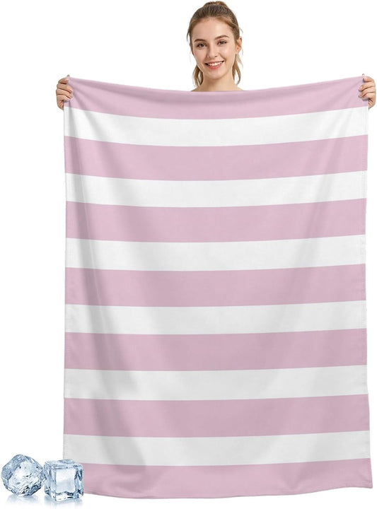Cooling Blanket for Hot Sleepers, Modern Striped Lines Lightweight Cold Summer Blanket for Night Sweats, Pink and White Breathable Soft Cool Blankets for Couch,Sofa Office 40x60in