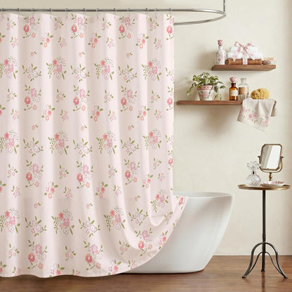 Pink Flower Shower Curtain Girly Shower Curtains for Bathroom Pastel Pink Curtain for Bathtub Gift for Girl (Pink, 71x71inch)