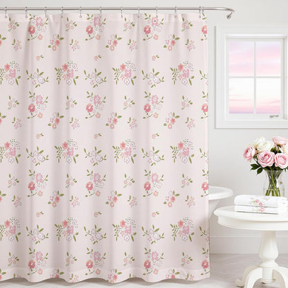 Pink Flower Shower Curtain Girly Shower Curtains for Bathroom Pastel Pink Curtain for Bathtub Gift for Girl (Pink, 71x71inch)