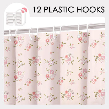 Pink Flower Shower Curtain Girly Shower Curtains for Bathroom Pastel Pink Curtain for Bathtub Gift for Girl (Pink, 71x71inch)
