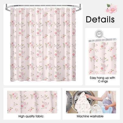 Pink Flower Shower Curtain Girly Shower Curtains for Bathroom Pastel Pink Curtain for Bathtub Gift for Girl (Pink, 71x71inch)