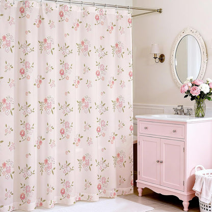 Pink Flower Shower Curtain Girly Shower Curtains for Bathroom Pastel Pink Curtain for Bathtub Gift for Girl (Pink, 71x71inch)