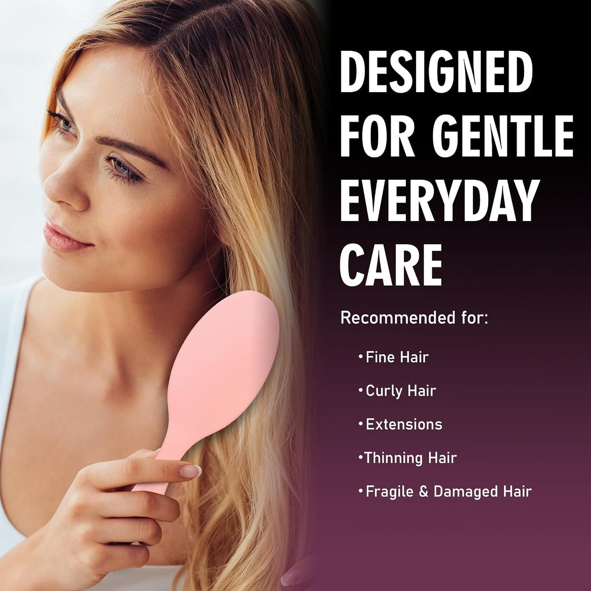 Boar Bristle Hair Brush for Fine Hair & Extensions, Pink