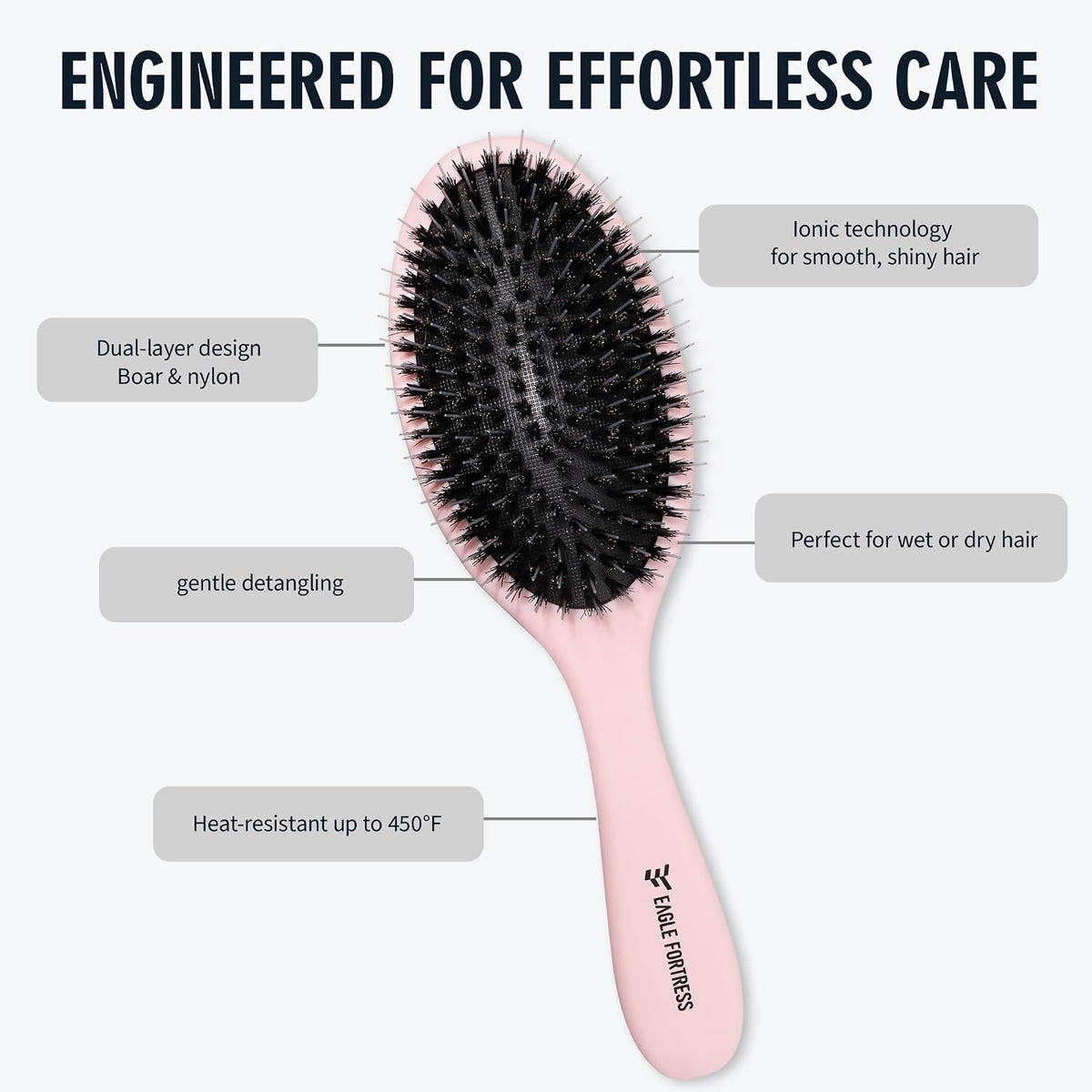 Boar Bristle Hair Brush for Fine Hair & Extensions, Pink