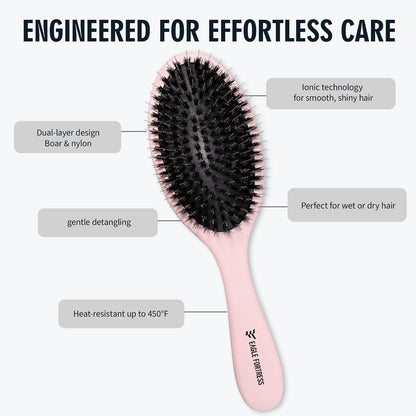 Boar Bristle Hair Brush for Fine Hair & Extensions, Pink
