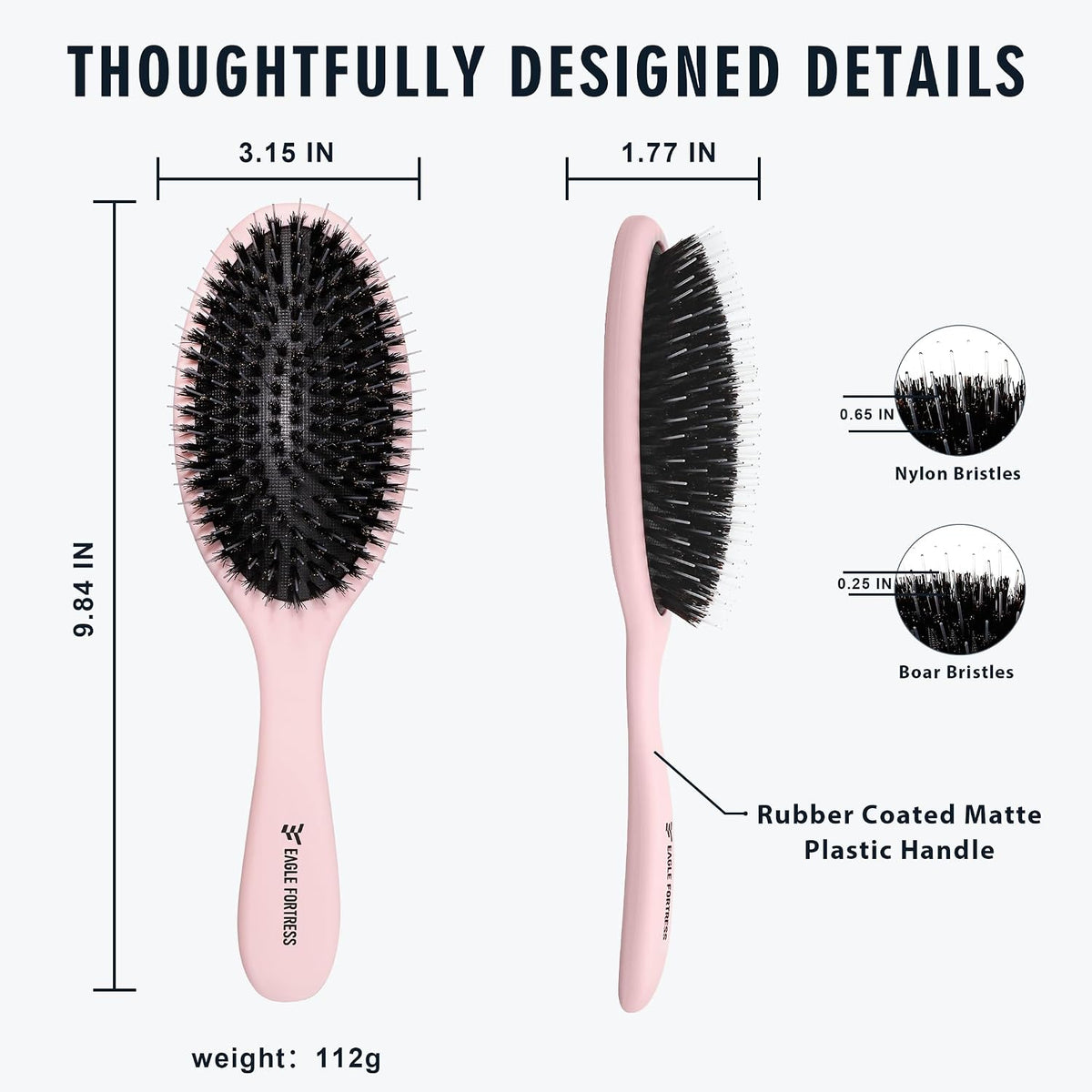 Boar Bristle Hair Brush for Fine Hair & Extensions, Pink