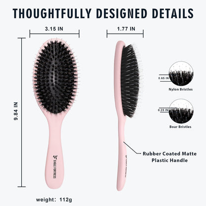 Boar Bristle Hair Brush for Fine Hair & Extensions, Pink