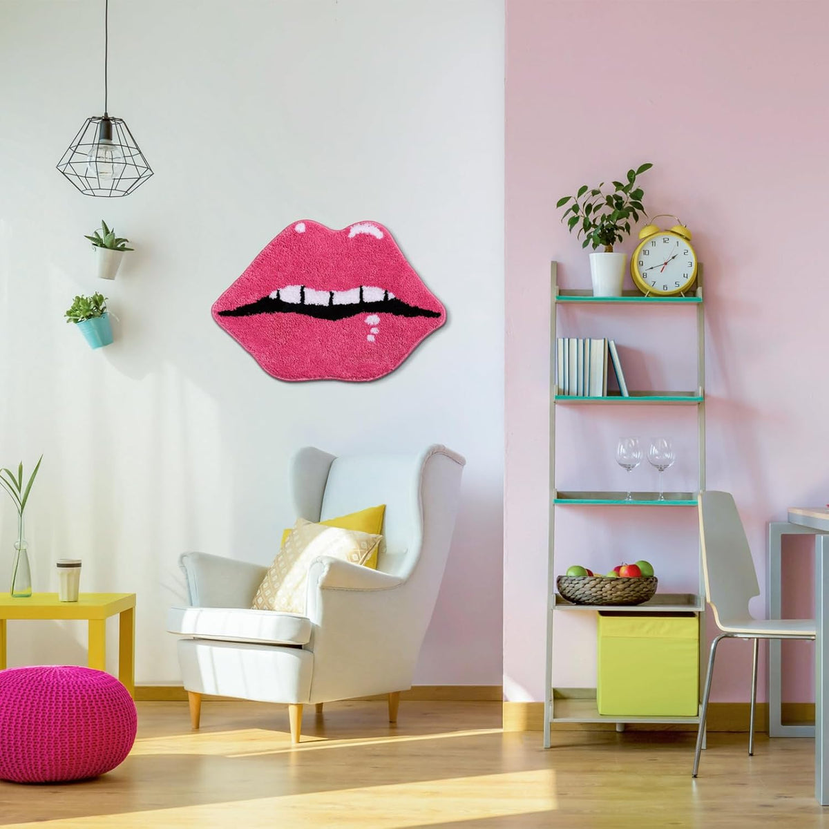 Pink Bathroom Rugs, Cute Lips Bath Mat Non Slip Lips Shaped Absorbent Bathtub Rug Bathroom Plush Shower Rugs.