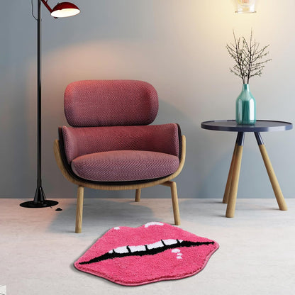 Pink Bathroom Rugs, Cute Lips Bath Mat Non Slip Lips Shaped Absorbent Bathtub Rug Bathroom Plush Shower Rugs.