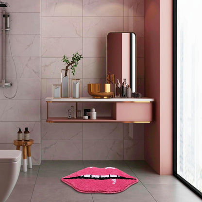 Pink Bathroom Rugs, Cute Lips Bath Mat Non Slip Lips Shaped Absorbent Bathtub Rug Bathroom Plush Shower Rugs.
