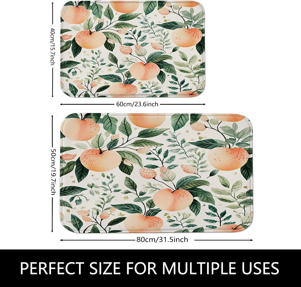 Peach Floral Quick Dry Bath Mat, Nature Inspired Leafy Design Absorbent Non Slip Shower Mat, Summer Memory Foam Washable Bath Rugs for Bathroom Toilet Restroom Decorative 20x32 Inch