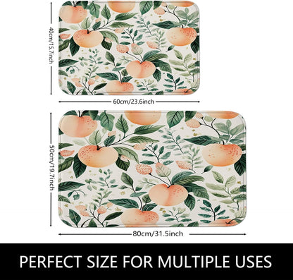 Peach Floral Quick Dry Bath Mat, Nature Inspired Leafy Design Absorbent Non Slip Shower Mat, Summer Memory Foam Washable Bath Rugs for Bathroom Toilet Restroom Decorative 20x32 Inch