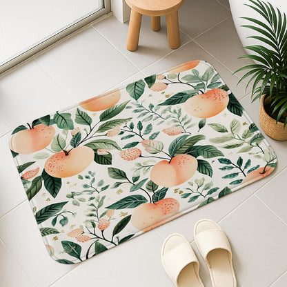Peach Floral Quick Dry Bath Mat, Nature Inspired Leafy Design Absorbent Non Slip Shower Mat, Summer Memory Foam Washable Bath Rugs for Bathroom Toilet Restroom Decorative 20x32 Inch