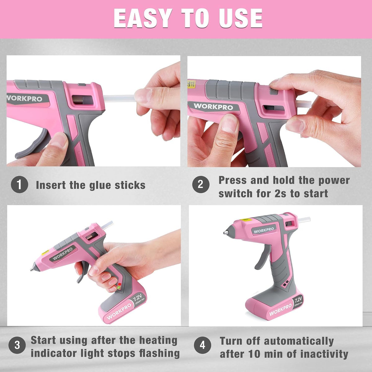 Pink Cordless Hot Melt Glue Gun with 20 Pcs Mini Glue Sticks