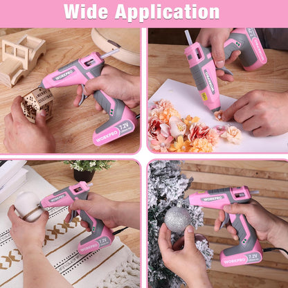 Pink Cordless Hot Melt Glue Gun with 20 Pcs Mini Glue Sticks