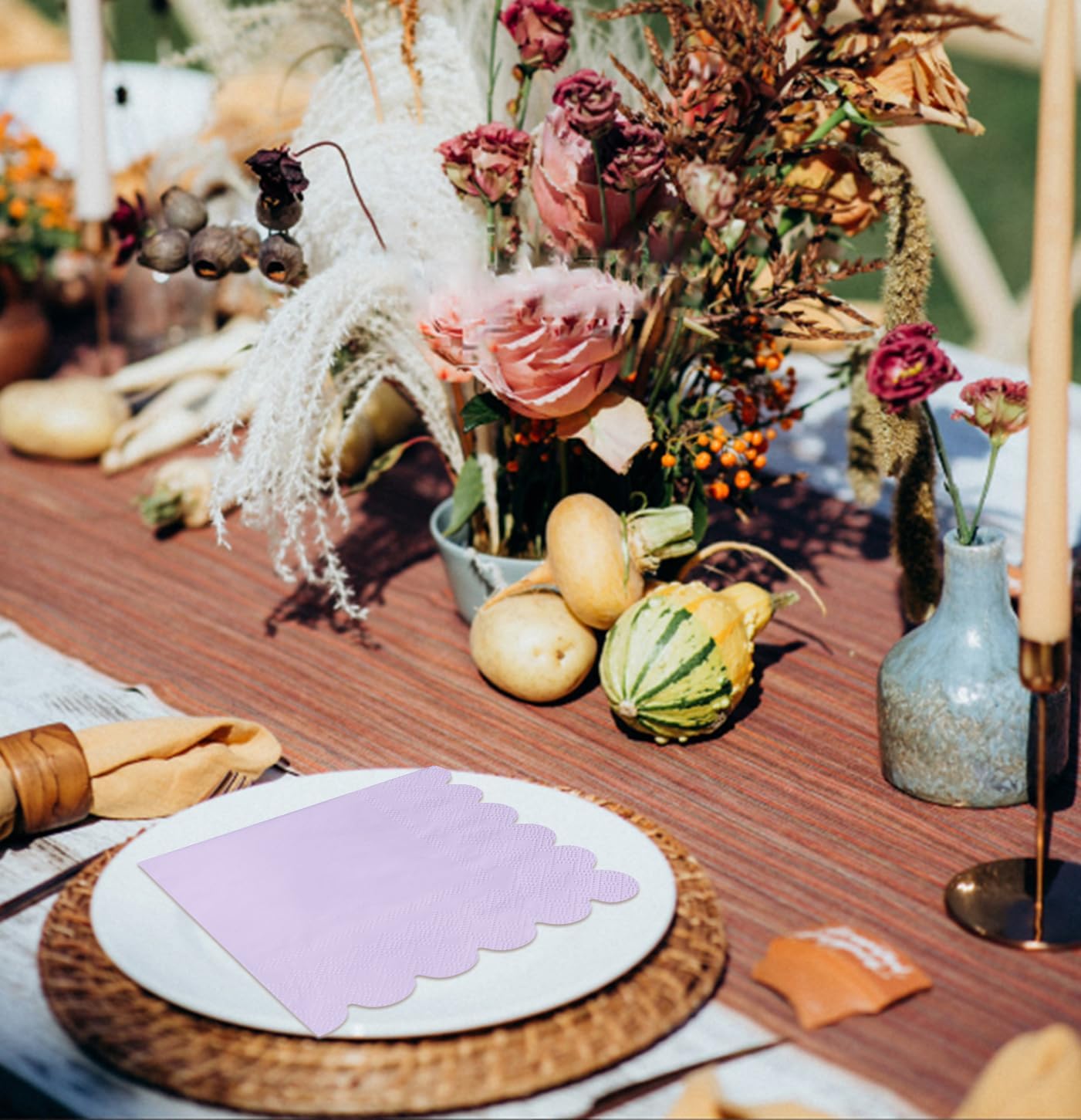 HEIPINIUYE 50 Pieces 2-ply Light Purple Napkin Disposable Scalloped Cocktail Napkins Beverage Napkins Dessert Napkins Paper Napkins for Wedding Birthday Party Paper Dinner Napkins