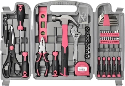 54pc Pink Home DIY Repair Tool Kit Set Women Ladies Beginner Complete Hand Tools in a Portable Toolbox Case