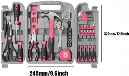 54pc Pink Home DIY Repair Tool Kit Set Women Ladies Beginner Complete Hand Tools in a Portable Toolbox Case