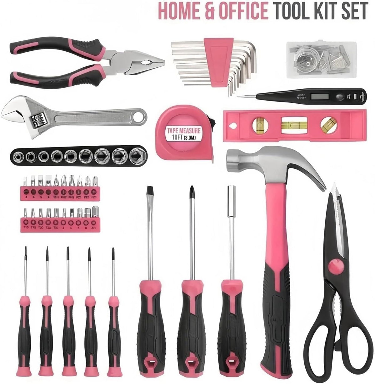 54pc Pink Home DIY Repair Tool Kit Set Women Ladies Beginner Complete Hand Tools in a Portable Toolbox Case