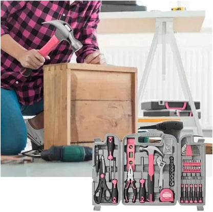 54pc Pink Home DIY Repair Tool Kit Set Women Ladies Beginner Complete Hand Tools in a Portable Toolbox Case