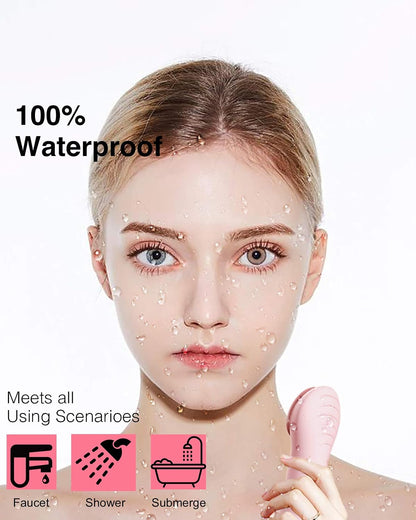 CLIE Facial Cleansing Brush, Waterproof and Rechargeable Electric Face Scrubber for Men & Women, Exfoliating, Massaging, and Cleansing - Pink