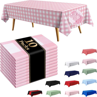 10 Pack Pink and White Checkered Disposable Tablecloth