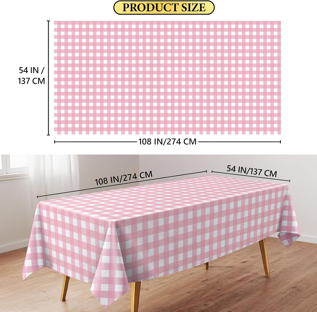 10 Pack Pink and White Checkered Disposable Tablecloth