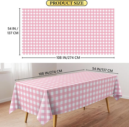 10 Pack Pink and White Checkered Disposable Tablecloth