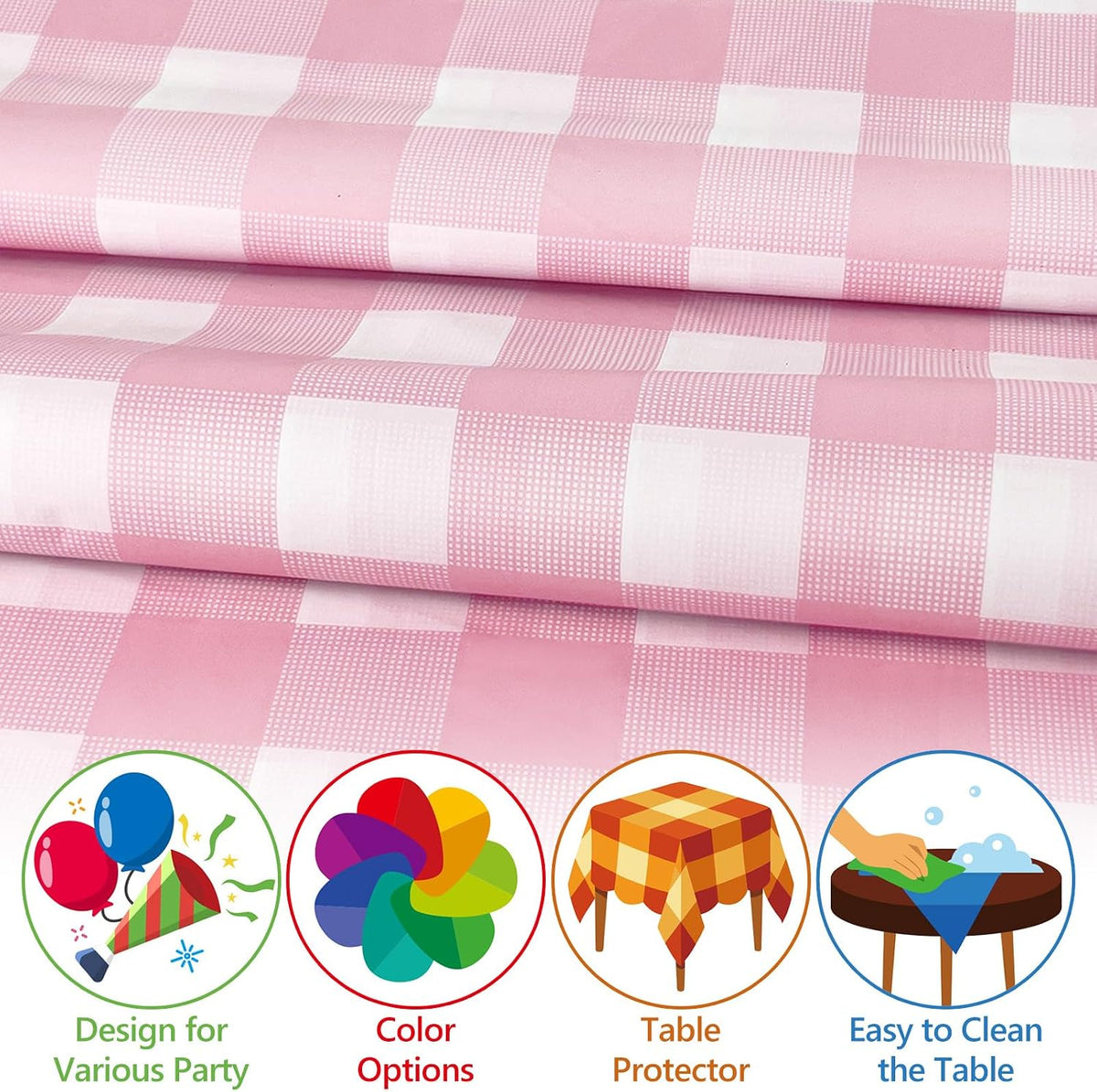 10 Pack Pink and White Checkered Disposable Tablecloth