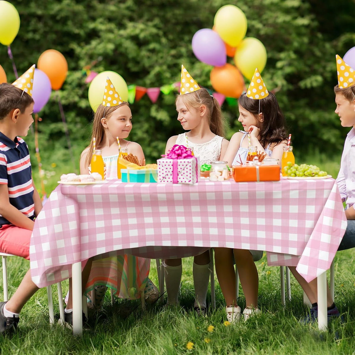 10 Pack Pink and White Checkered Disposable Tablecloth