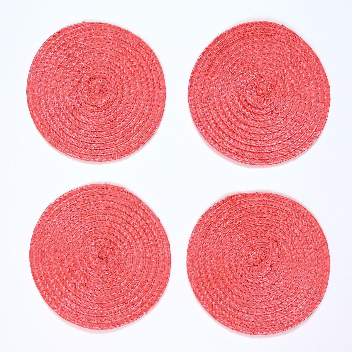 Round Braided Woven Polypropylene Plastic Coaster Set of 4 (Poppy Pink)