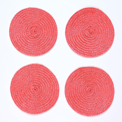 Round Braided Woven Polypropylene Plastic Coaster Set of 4 (Poppy Pink)