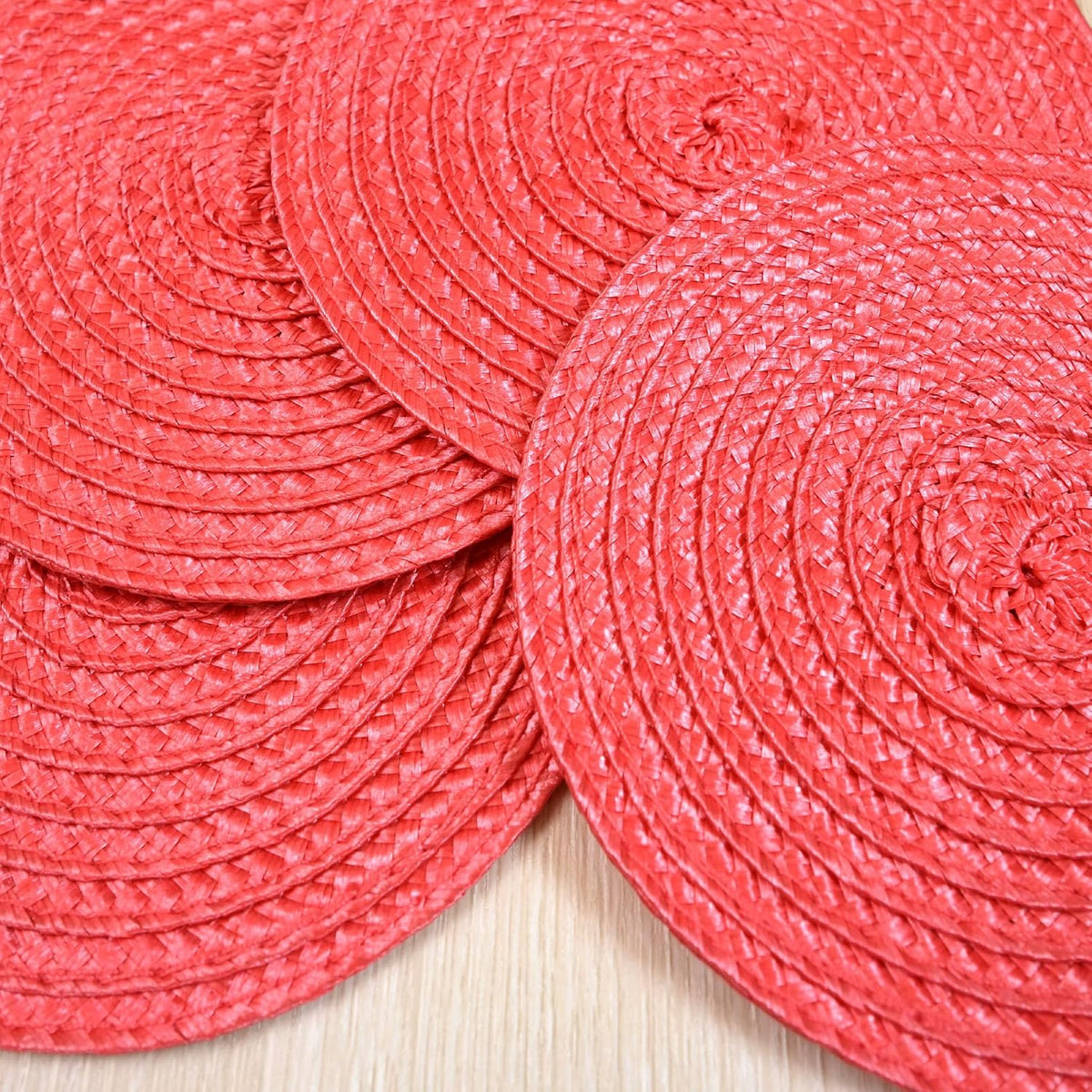 Round Braided Woven Polypropylene Plastic Coaster Set of 4 (Poppy Pink)