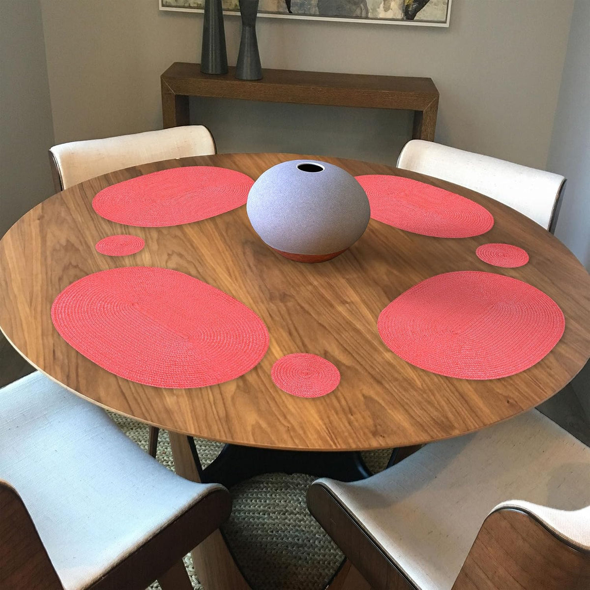 Round Braided Woven Polypropylene Plastic Coaster Set of 4 (Poppy Pink)