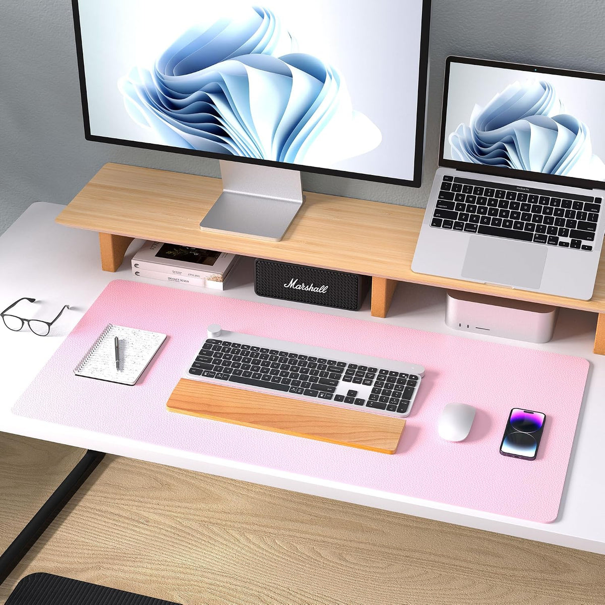 Aothia Leather Desk Pad Protector, Mouse Pad, Office Desk Mat, Non-Slip PU Leather Desk Blotter, Laptop Desk Pad, Waterproof Desk Writing Pad for Office and Home (23.6" x 13.7", Fairy Pink)