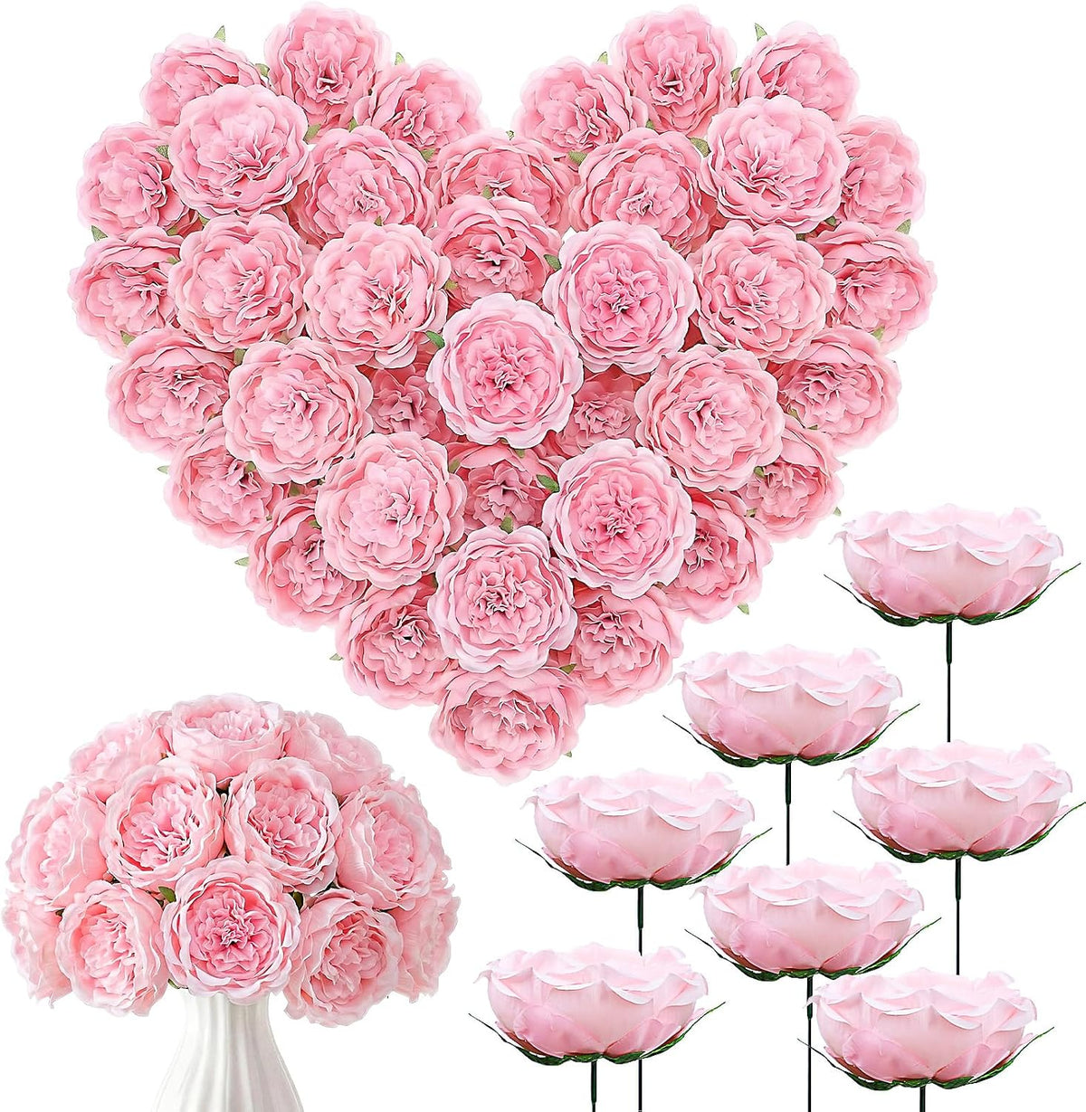 36 Pack Artificial Austin Rose Peonies 4.7 Inch, Pink