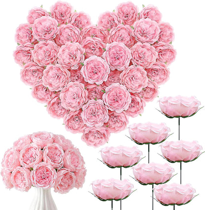 36 Pack Artificial Austin Rose Peonies 4.7 Inch, Pink