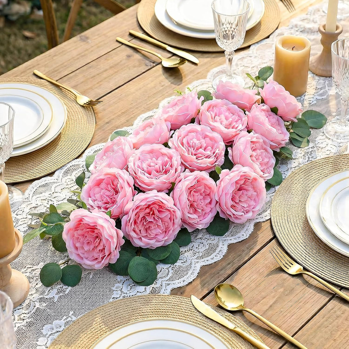 36 Pack Artificial Austin Rose Peonies 4.7 Inch, Pink