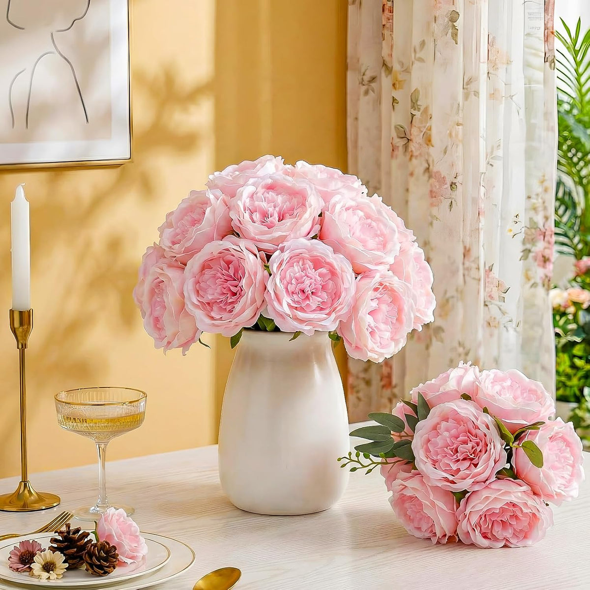 36 Pack Artificial Austin Rose Peonies 4.7 Inch, Pink