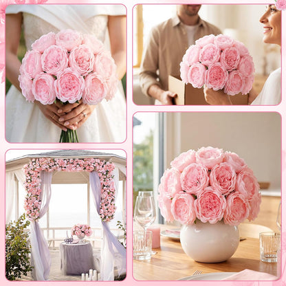 36 Pack Artificial Austin Rose Peonies 4.7 Inch, Pink