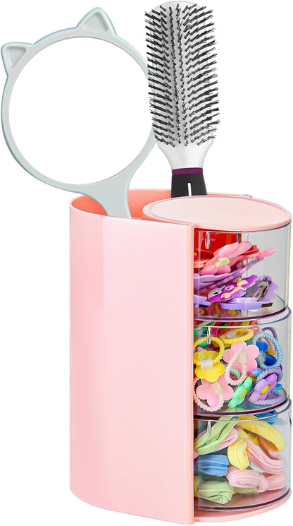 Hair Accessories Organizer With Hair Brush Holder, Pink, 3-Layer