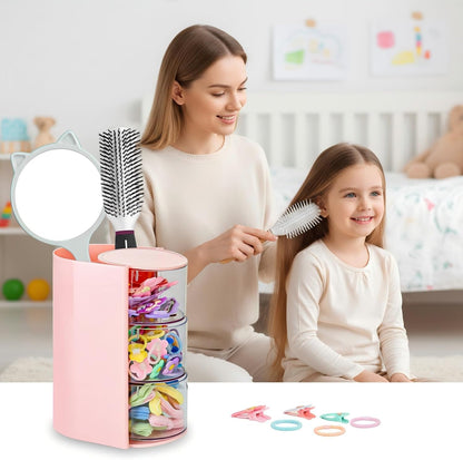Hair Accessories Organizer With Hair Brush Holder, Pink, 3-Layer