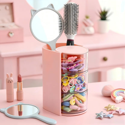 Hair Accessories Organizer With Hair Brush Holder, Pink, 3-Layer