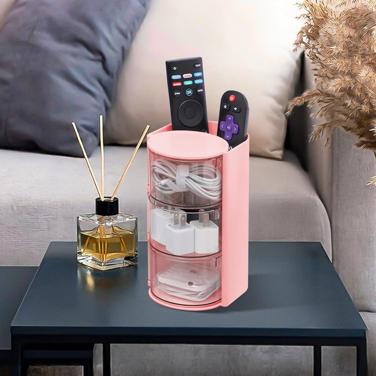 Hair Accessories Organizer With Hair Brush Holder, Pink, 3-Layer