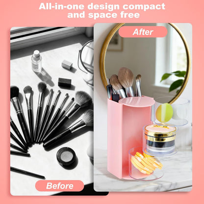 Hair Accessories Organizer With Hair Brush Holder, Pink, 3-Layer