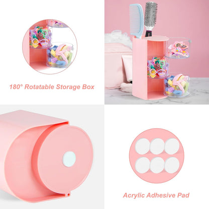 Hair Accessories Organizer With Hair Brush Holder, Pink, 3-Layer