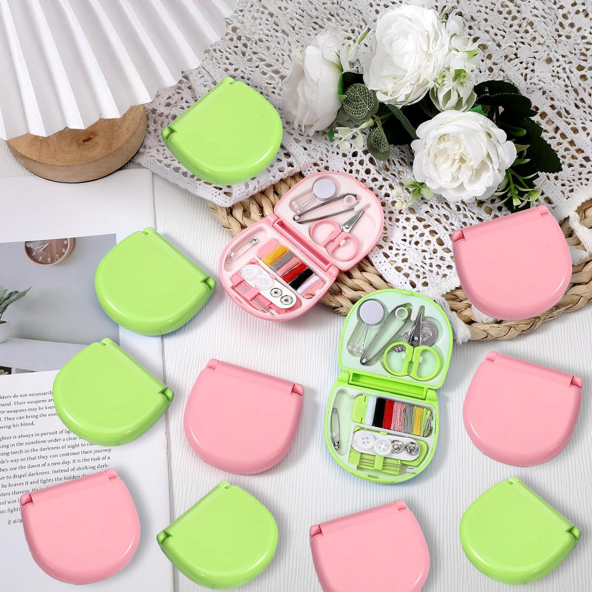 20 Pack Mini Travel Sewing Kit, Portable Sewing Tool Kits, Beginner Emergency Sewing Repair Kit with Threads Scissors Hand Sewing Needles, Plastic Sewing Kit, DIY Sewing Supplies (Green, Pink)