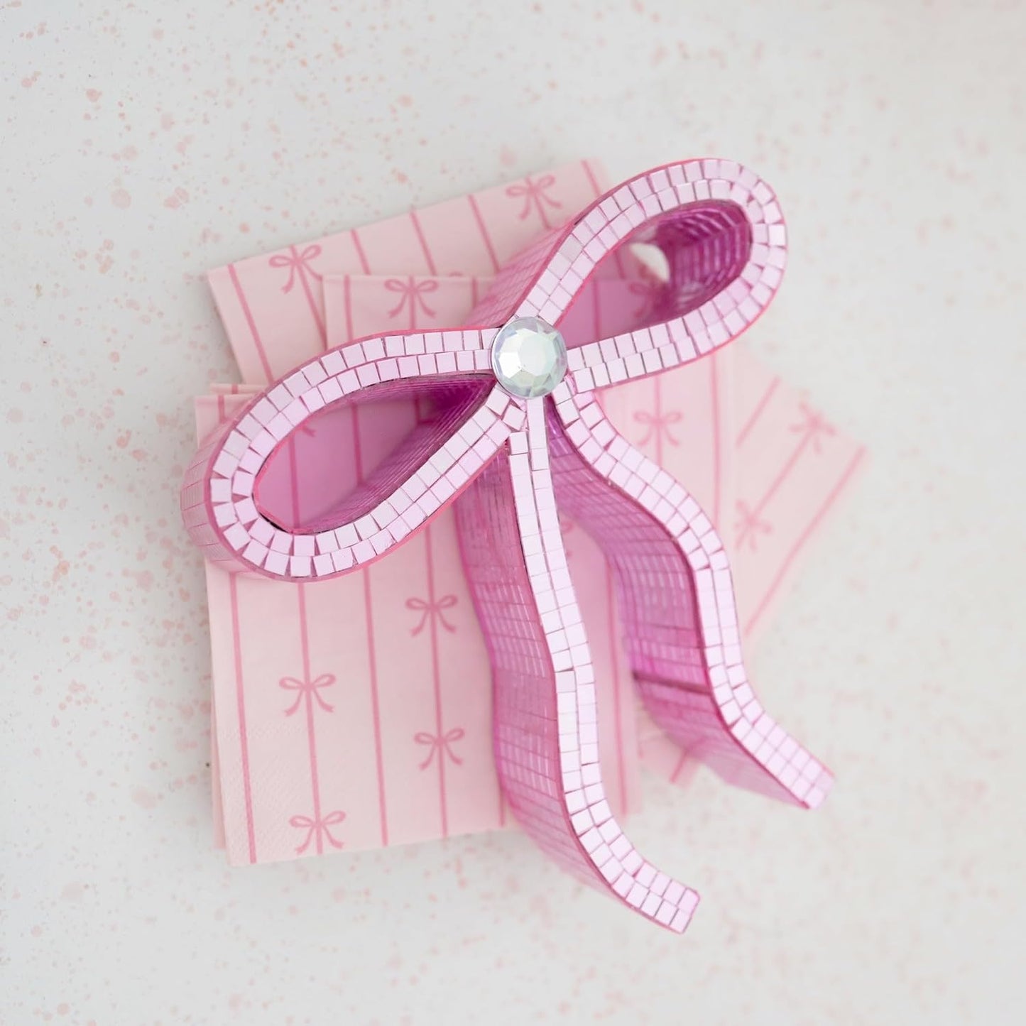 Light Pink Signature Bow Large Paper Napkins | 3-Ply Napkin for Birthdays & Holidays | Party Table Decor | Party Supplies Decorations | Pack of 20, 6.5" Folded