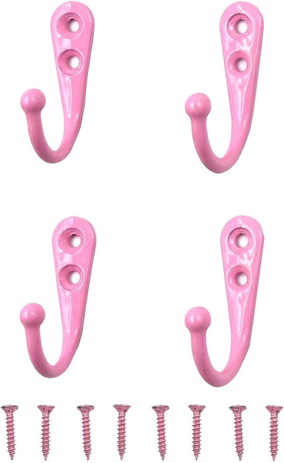 4 Pcs Wall Mounted Hooks for Bedroom,Bathroom,Kitchen,and Cabinet Hangers (with 8 Screws)-Pink